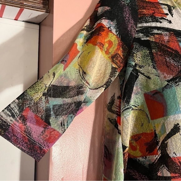 Ali Miles gauzy sheer artsy geometric button down colorful blouse LP - Picture 9 of 10